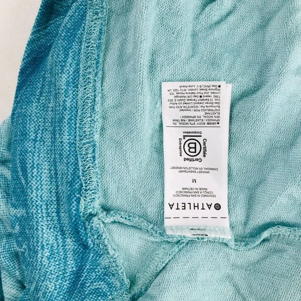 Athleta Women's Medium Sweatshirt Blue Marble Print Mindset Raglan Pullover CN4